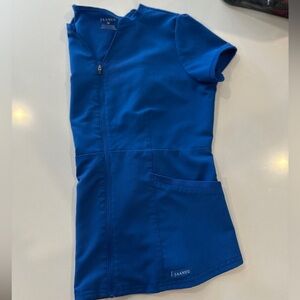 Jaanuu Royal Blue Zip-Front Scrub Top Womens Medium